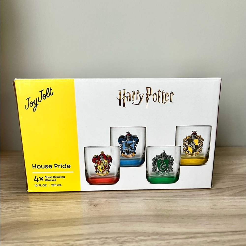 JoyJolt Harry Potter House Pride Short Drinking Glasses - Set of 4 NIB